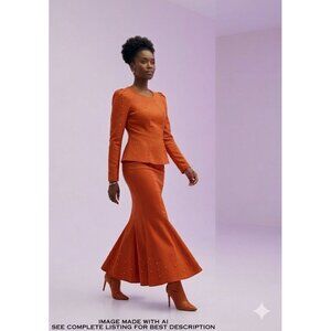 Devine Sport NY Skirt Suit Set 8 Gold Studded Puff Sleeve Denim Church Evening